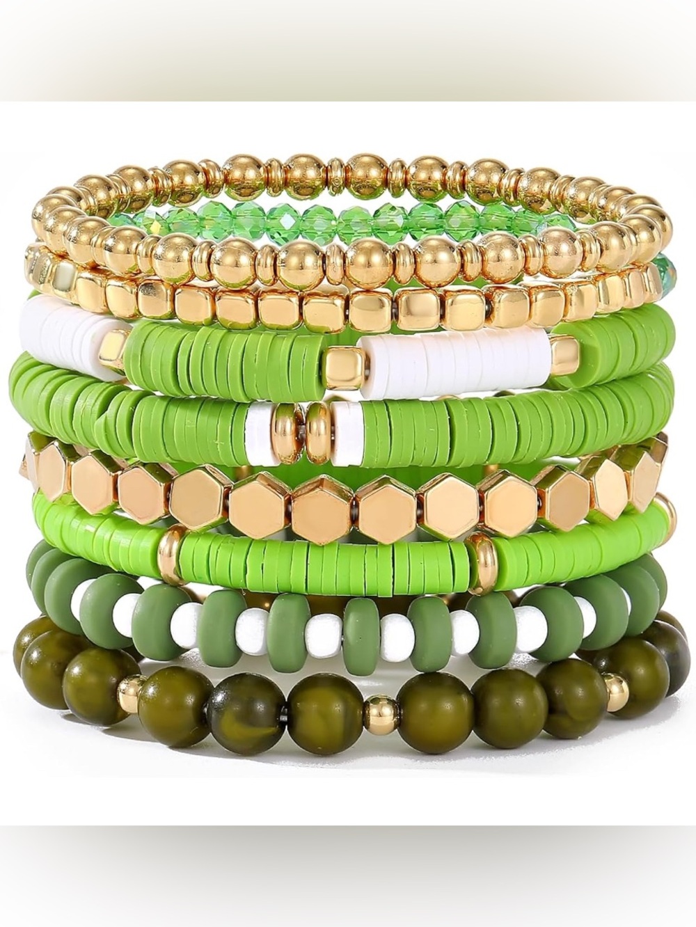 Vibrant Green and Gold Beaded Bracelet Set - NWT